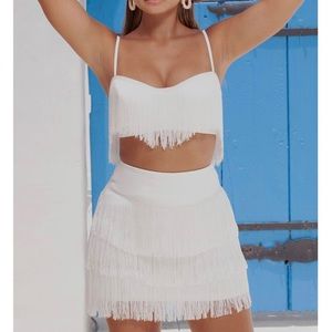 COPY - NWT Oh Polly fringe two piece SET in white 2